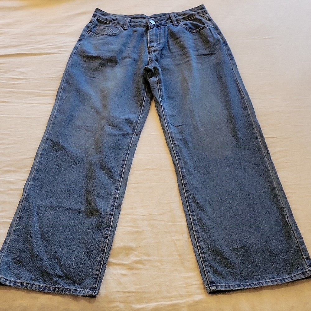 Classic Wide Leg Blue Denim Jeans